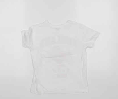 Back view of Primark boys’ white cotton basic t-shirt, size 7-8, years round neck