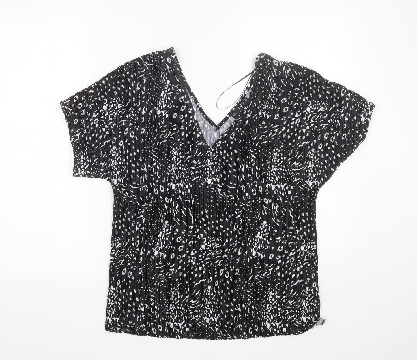 F&F Womens Black Floral Polyester Basic Blouse Size 8 V-Neck