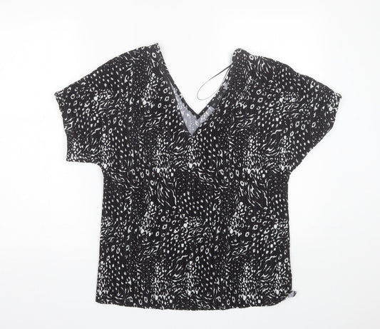 F&F Womens Black Floral Polyester Basic Blouse Size 8 V-Neck