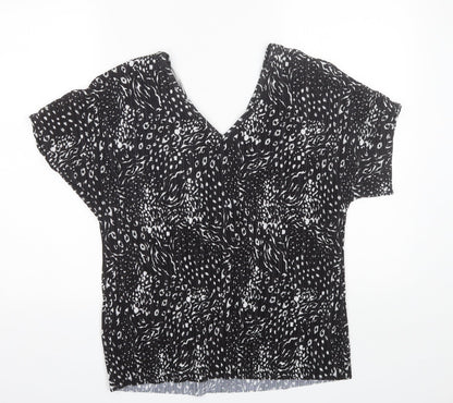 F&F Womens Black Floral Polyester Basic Blouse Size 8 V-Neck