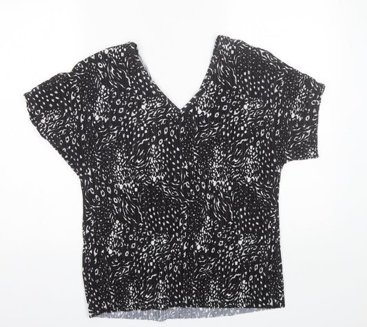 F&F Womens Black Floral Polyester Basic Blouse Size 8 V-Neck