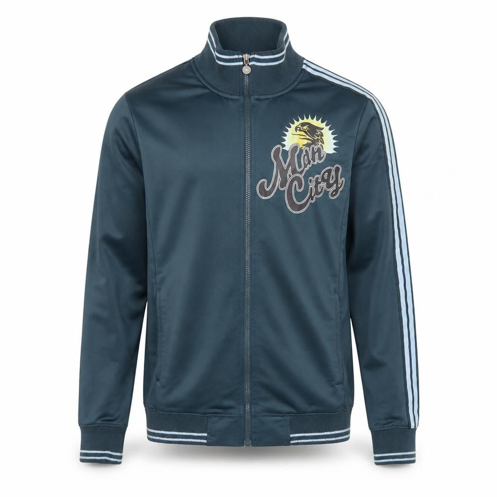 Front view of Urban City Wear men’s blue collared polyester full zip jumper, size S