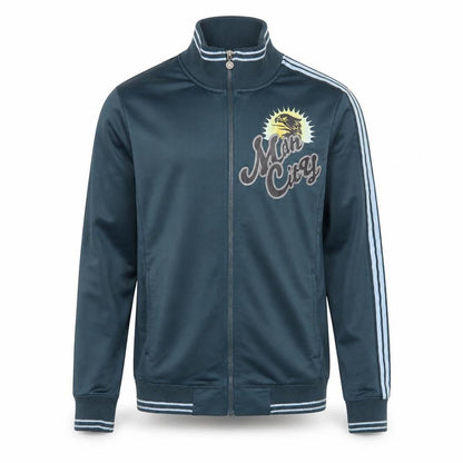 Front view of Urban City Wear men’s blue collared polyester full zip jumper, size S