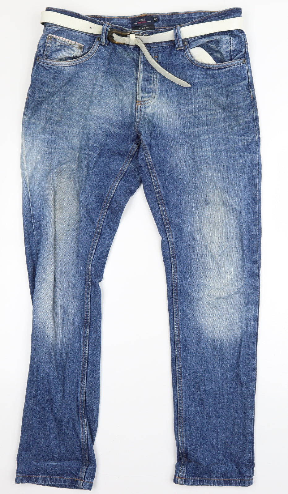 Womens UK Size 32 in Easy Regular Fit Straight Blue Jeans