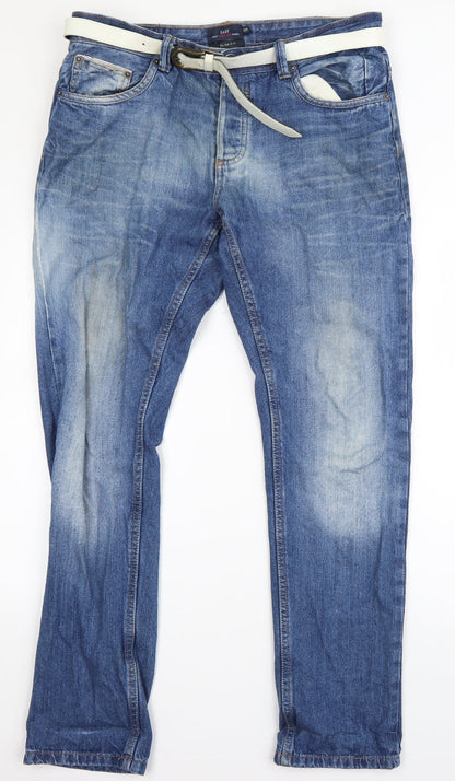 Womens UK Size 32 in Easy Regular Fit Straight Blue Jeans