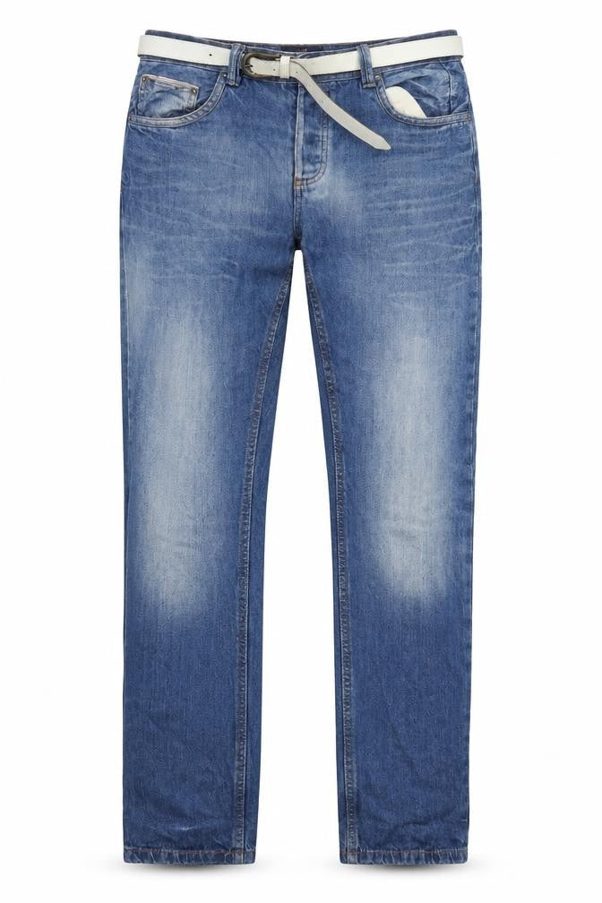 Front view of Easy women’s blue cotton straight jeans, size UK 32, in, 30-inch leg regular