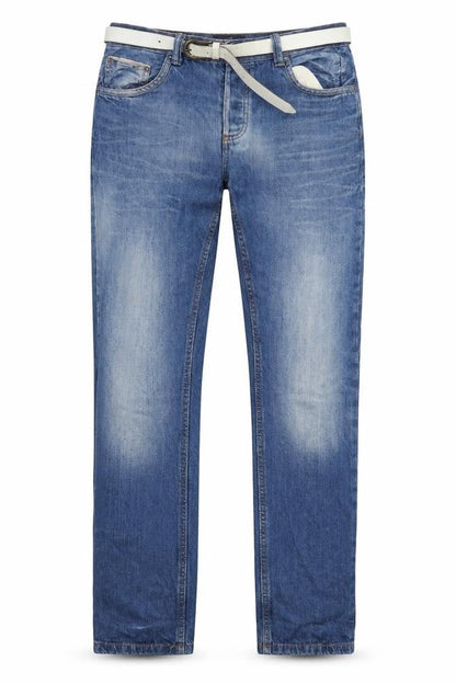Front view of Easy women’s blue cotton straight jeans, size UK 32, in, 30-inch leg regular