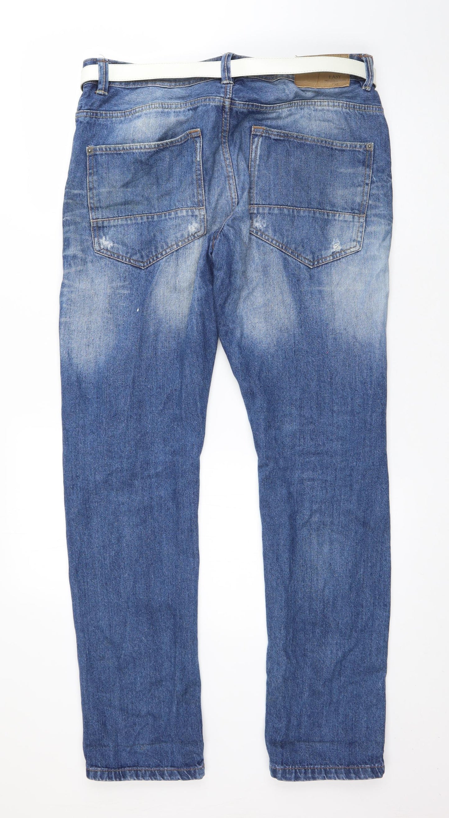 Womens UK Size 32 in Easy Regular Fit Straight Blue Jeans