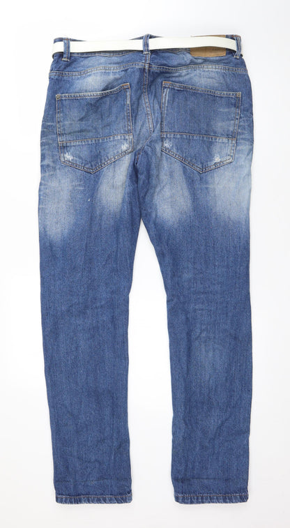 Womens UK Size 32 in Easy Regular Fit Straight Blue Jeans