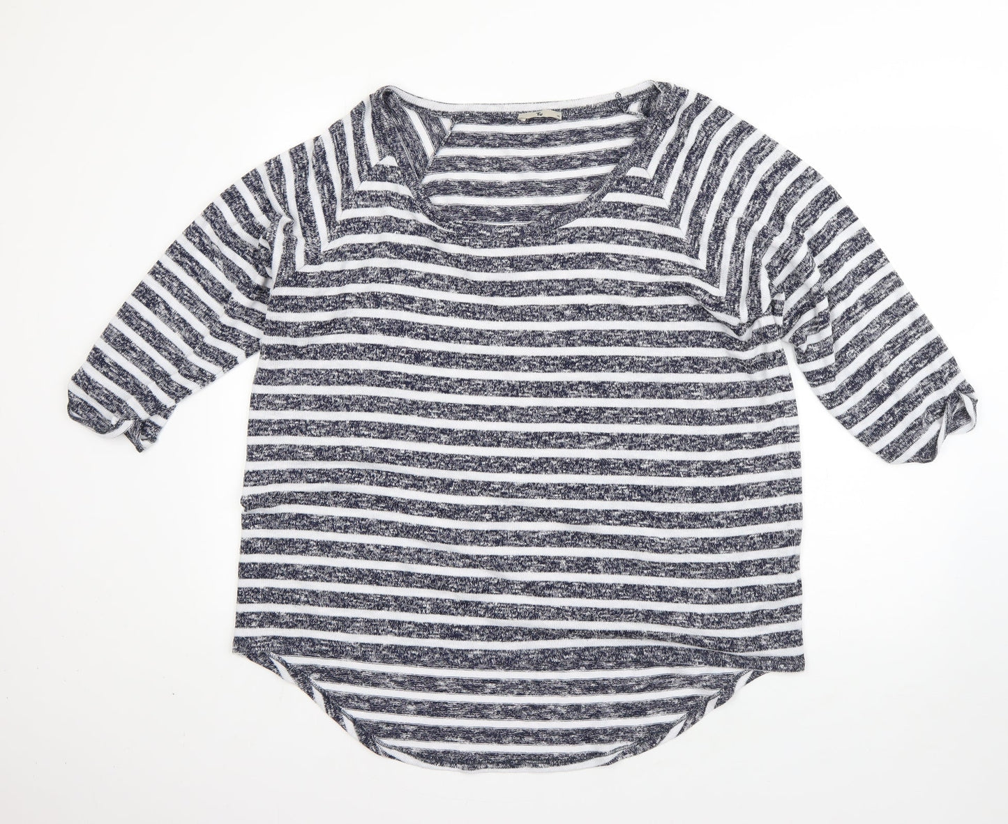 Tue Womens Blue Round Neck Striped Viscose Pullover Jumper Size 18