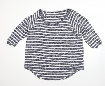 Tue Womens Blue Round Neck Striped Viscose Pullover Jumper Size 18