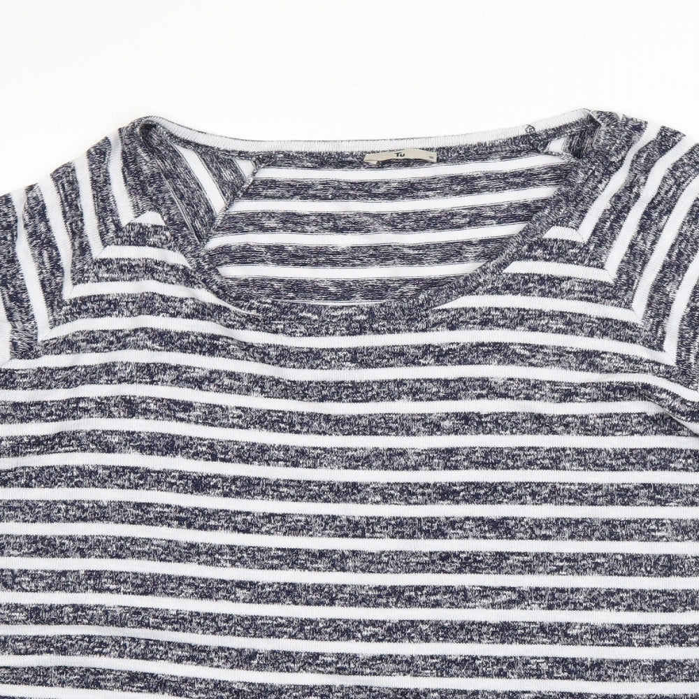 Tue Womens Blue Round Neck Striped Viscose Pullover Jumper Size 18
