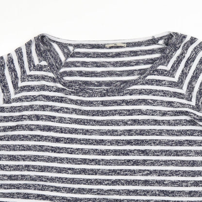 Tue Womens Blue Round Neck Striped Viscose Pullover Jumper Size 18