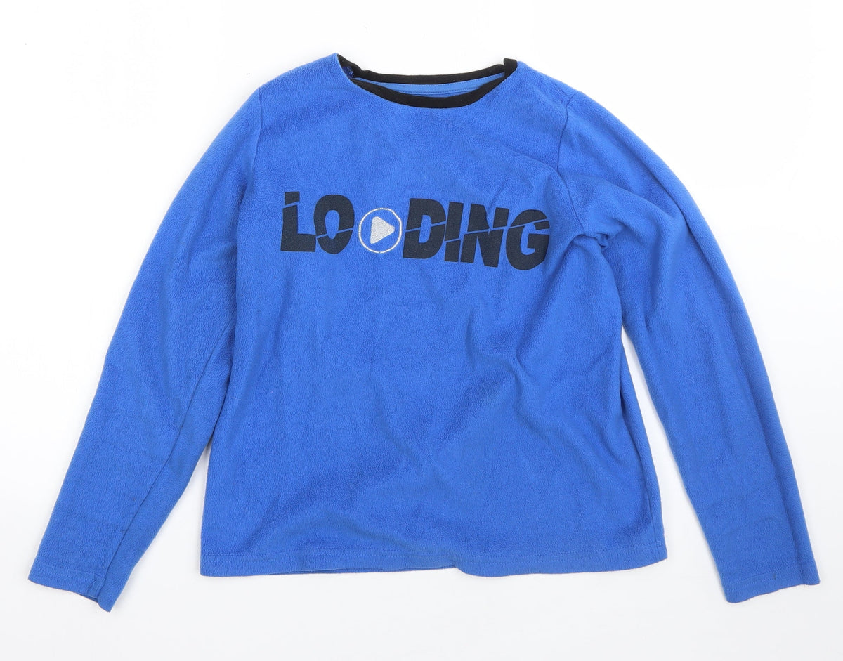 Front view of Preworn boys’ blue round neck polyester jumper, size 13, years