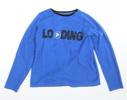 Front view of Preworn boys’ blue round neck polyester jumper, size 13, years