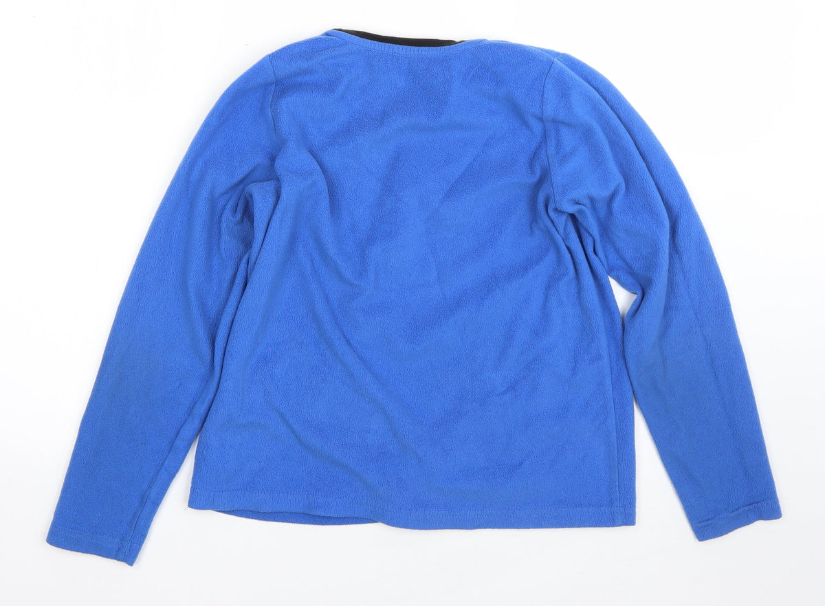 Back view of Preworn boys’ blue round neck polyester jumper, size 13, years