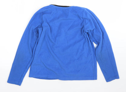 Back view of Preworn boys’ blue round neck polyester jumper, size 13, years