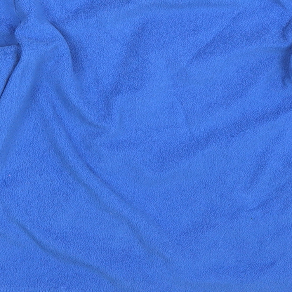 Brand and care label for Preworn boys’ blue round neck polyester jumper, size 13, years