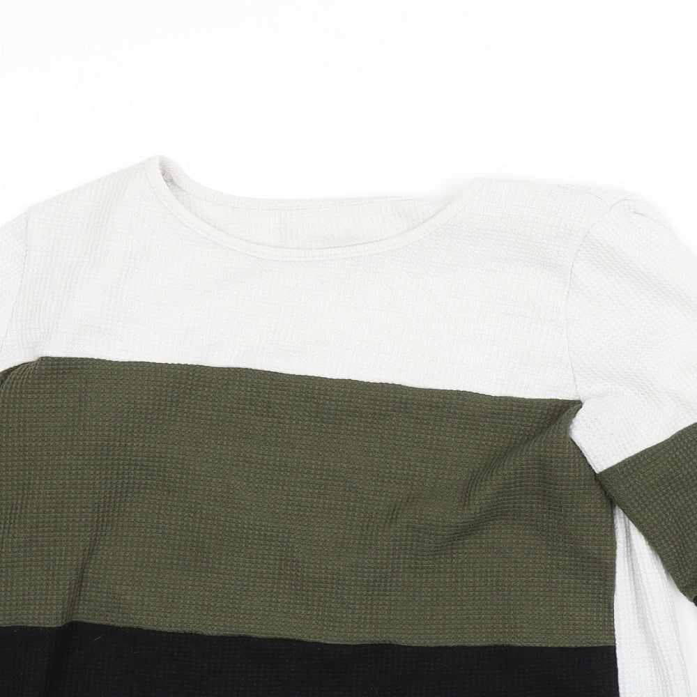 SheIn Womens White Round Neck  Polyester Pullover Jumper Size S