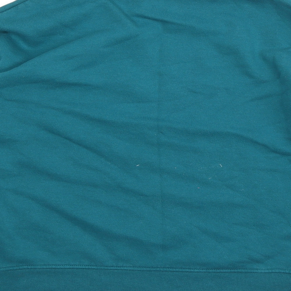 Brand and care label for Primark women’s green polyester pullover sweatshirt, size XS