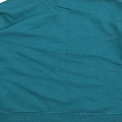 Brand and care label for Primark women’s green polyester pullover sweatshirt, size XS