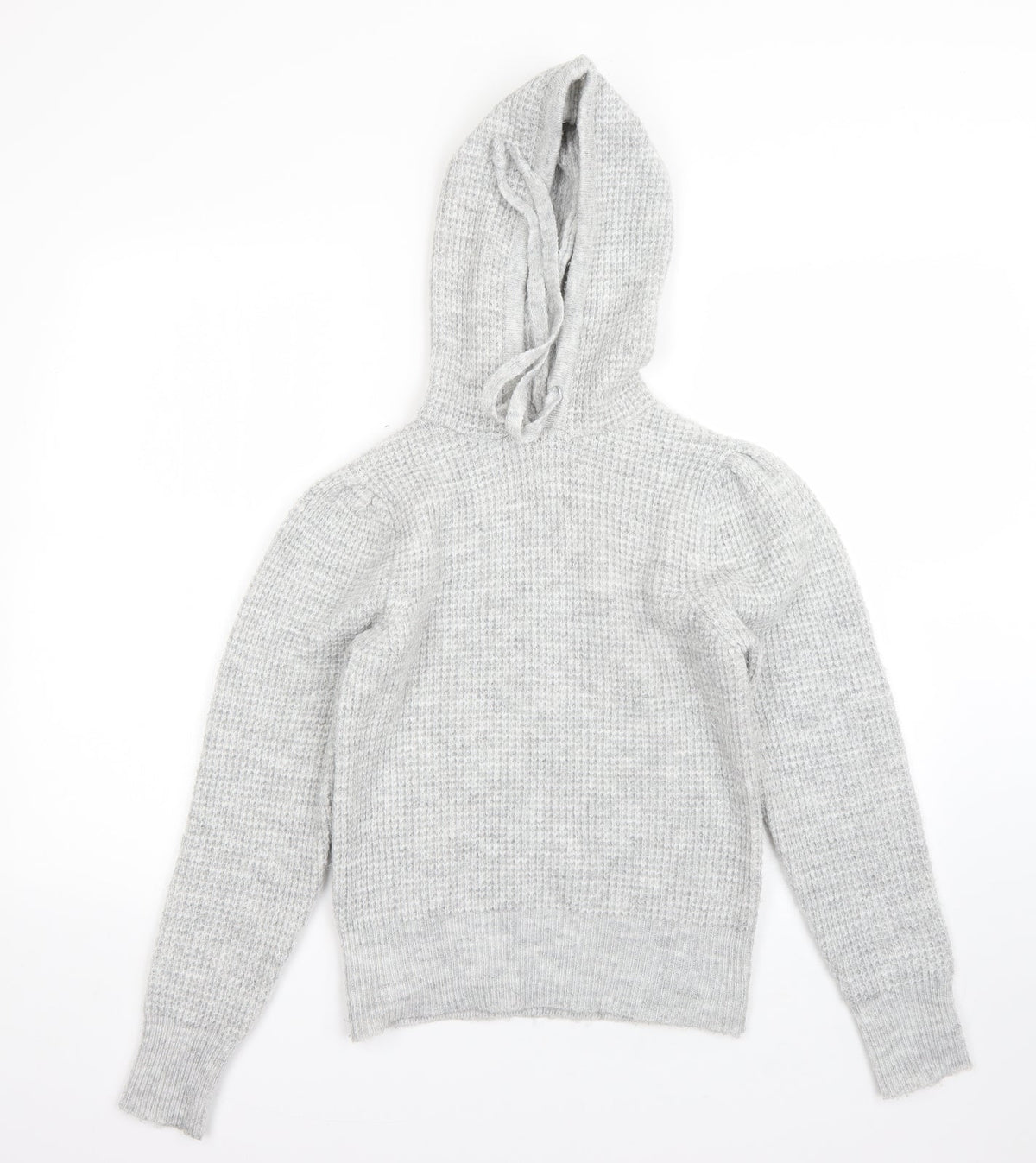 Front view of Primark women’s grey polyester pullover hoodie, size S