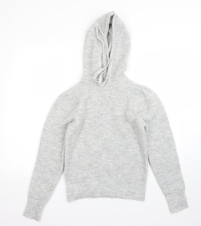 Front view of Primark women’s grey polyester pullover hoodie, size S