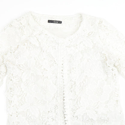 Womens UK Size 8 Quiz White Cardigan Jumper