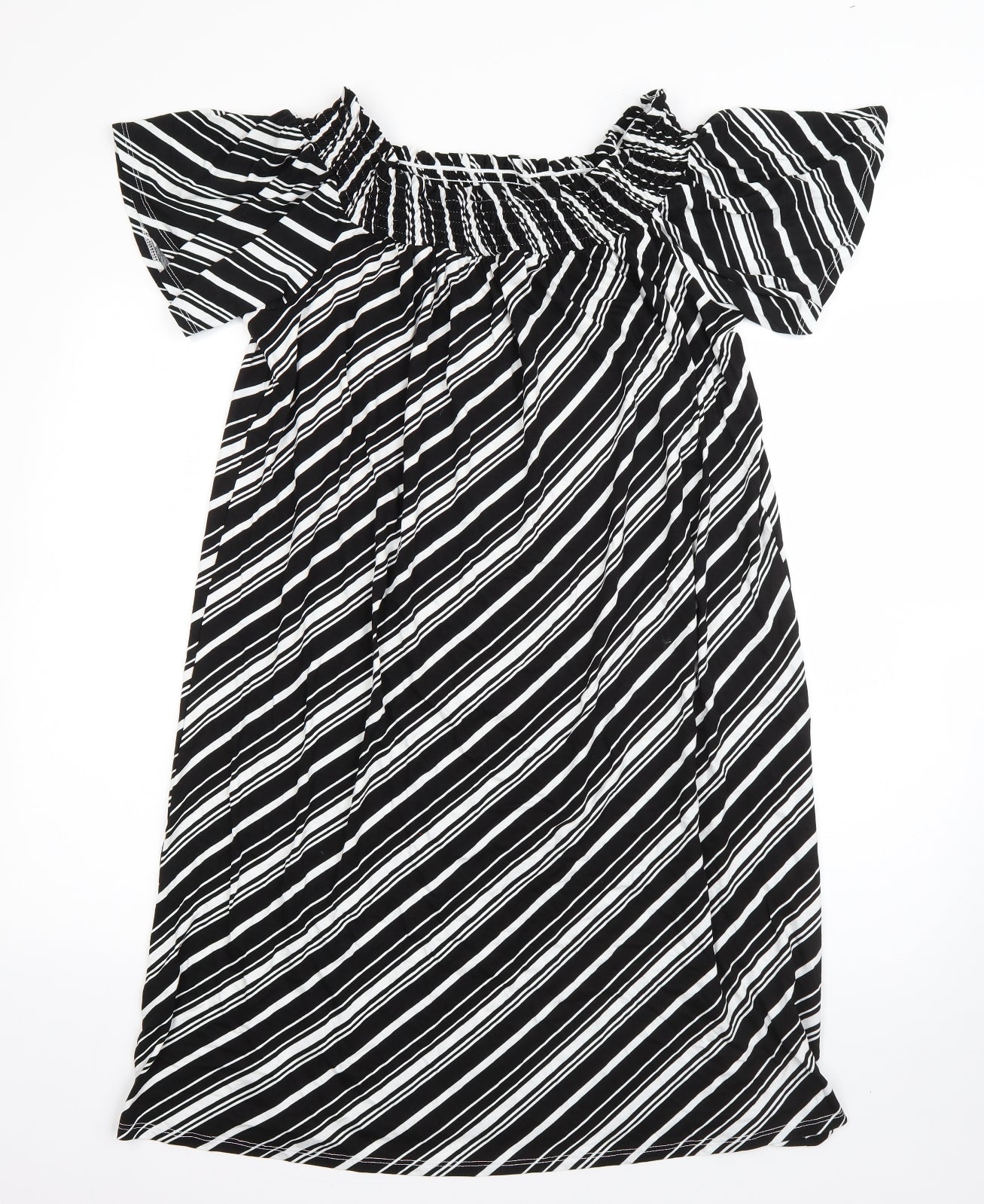George Womens Black Striped Viscose Shift  Size L  One Shoulder
