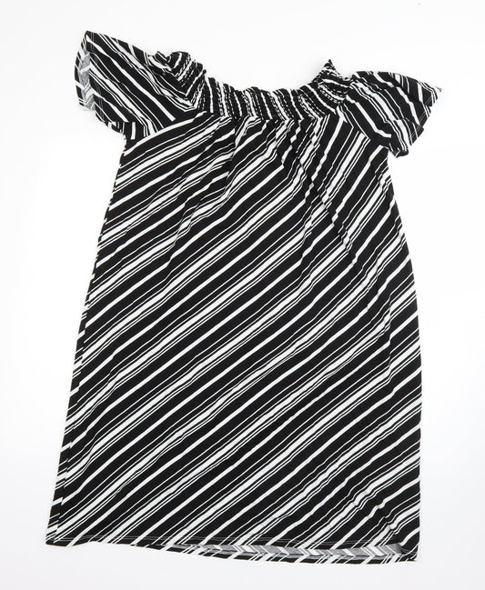 George Womens Black Striped Viscose Shift  Size L  One Shoulder