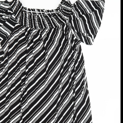 George Womens Black Striped Viscose Shift  Size L  One Shoulder