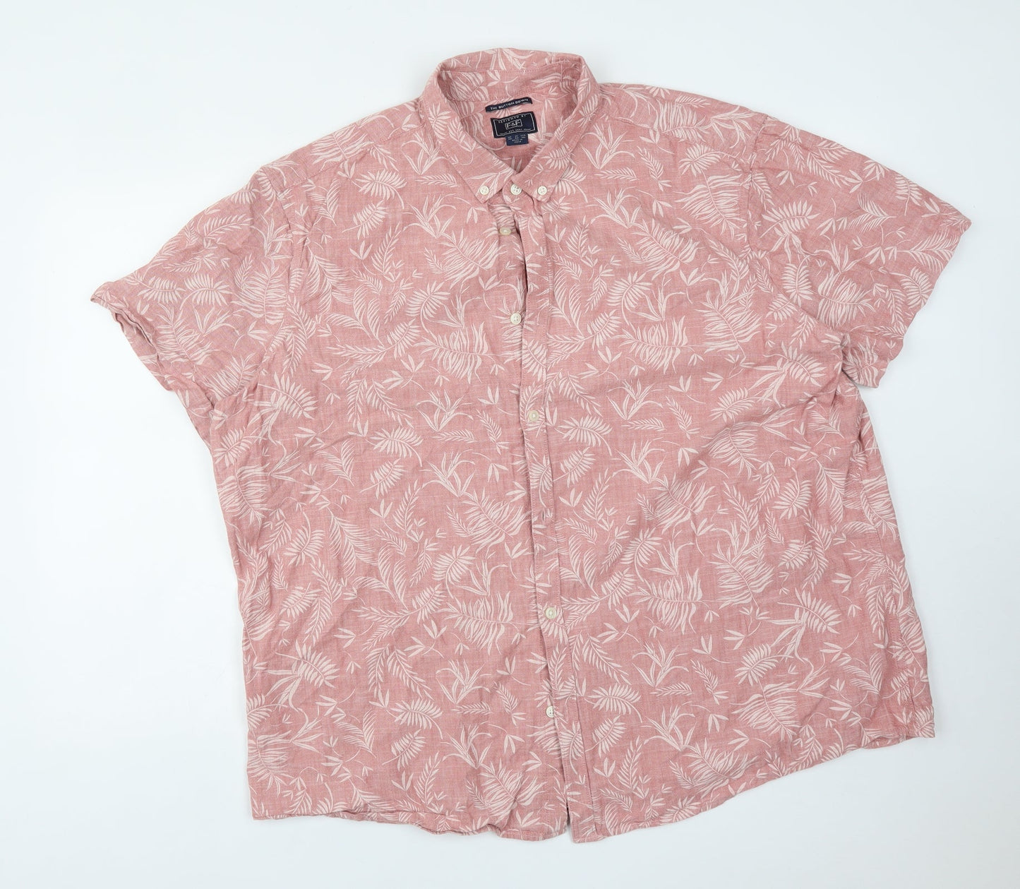 F&F Mens Pink Floral Cotton  Button-Up Size 3XL Collared