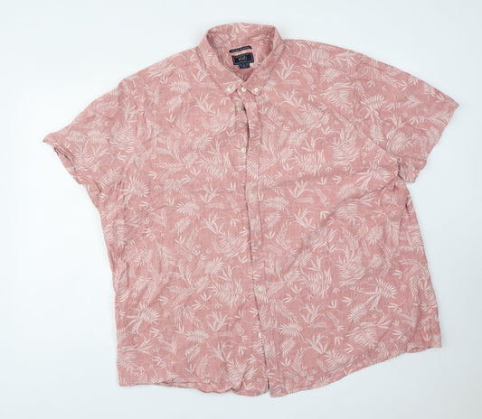 F&F Mens Pink Floral Cotton  Button-Up Size 3XL Collared