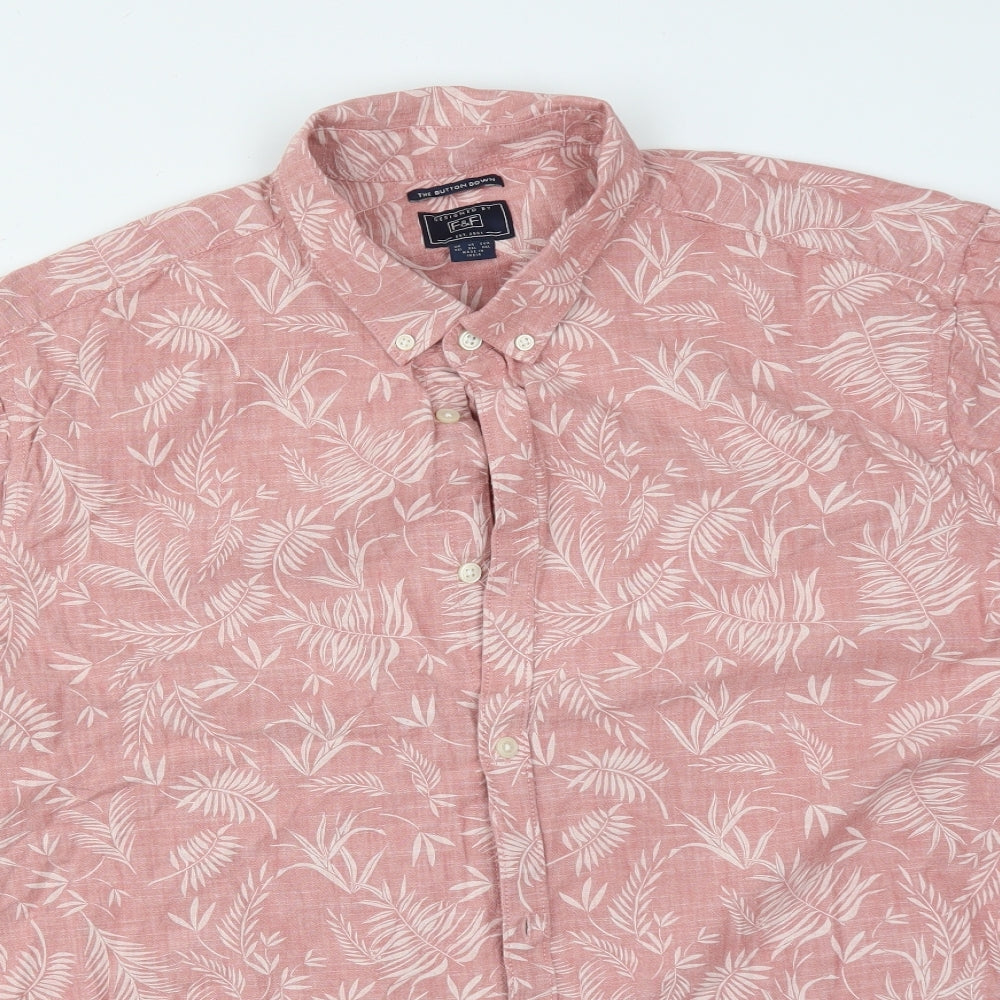 F&F Mens Pink Floral Cotton  Button-Up Size 3XL Collared