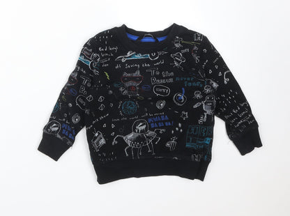 George Boys Black Geometric Cotton Basic T-Shirt Size 12-18 Months Crew Neck  - TO THE RESCUE. OFF SAVING THE WORLD