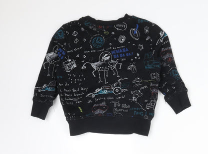 George Boys Black Geometric Cotton Basic T-Shirt Size 12-18 Months Crew Neck  - TO THE RESCUE. OFF SAVING THE WORLD