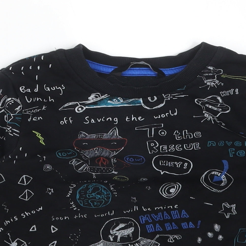 George Boys Black Geometric Cotton Basic T-Shirt Size 12-18 Months Crew Neck  - TO THE RESCUE. OFF SAVING THE WORLD