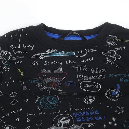 George Boys Black Geometric Cotton Basic T-Shirt Size 12-18 Months Crew Neck  - TO THE RESCUE. OFF SAVING THE WORLD