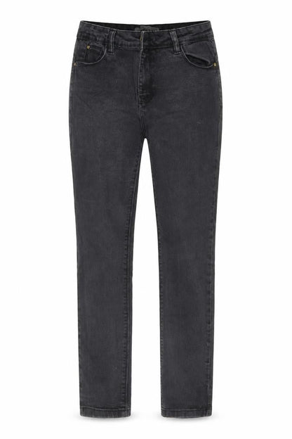 Front view of DENIM CO women’s black cotton skinny jeans, size UK 12, 27-inch leg regular
