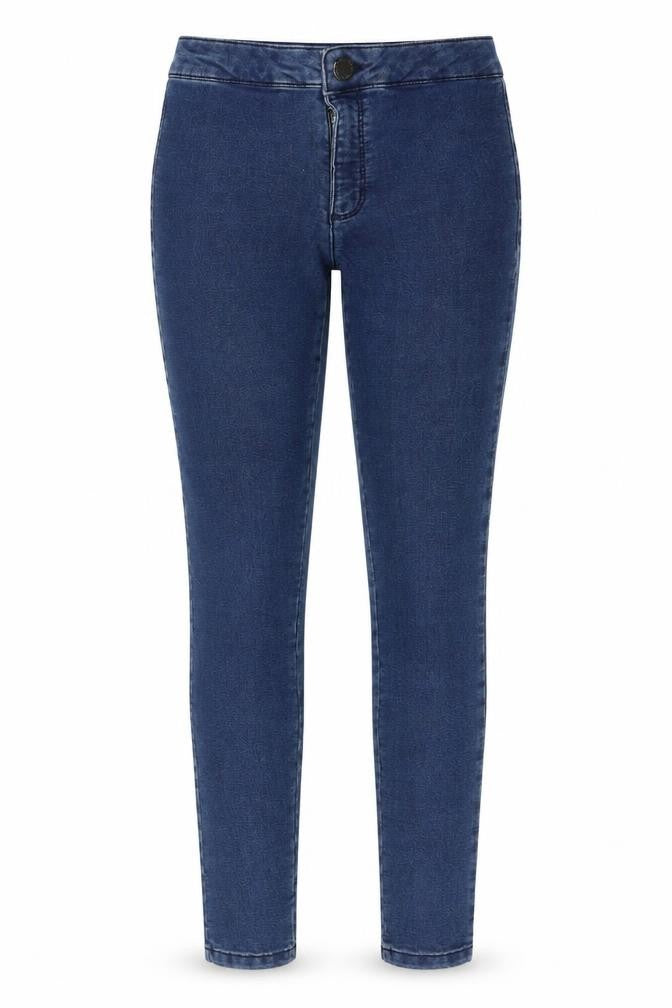 Front view of Miss Selfridge women’s blue cotton jegging jeans, size UK 6, 27-inch leg regular