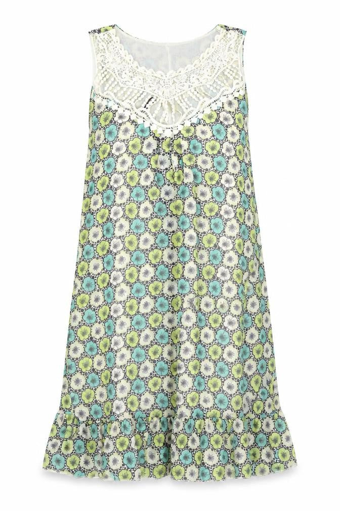 Front view of Dorothy Perkins women’s multicoloured floral polyester a-line, size UK 10, round neck
