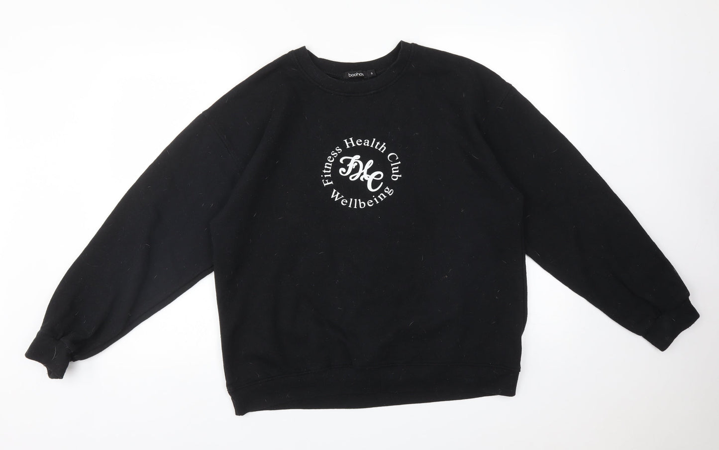 Boohoo Womens Black  Cotton Pullover Sweatshirt Size S   - FITNESS HEALTH CLUB