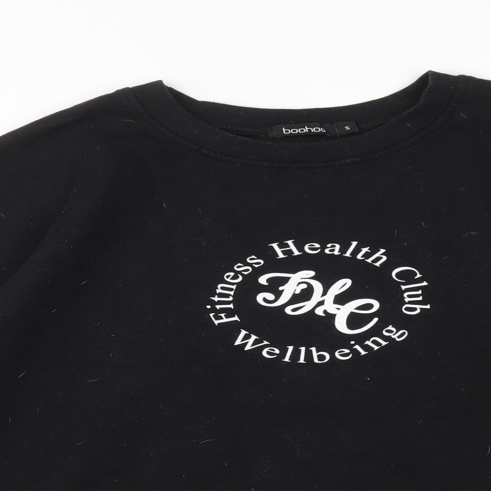 Boohoo Womens Black  Cotton Pullover Sweatshirt Size S   - FITNESS HEALTH CLUB