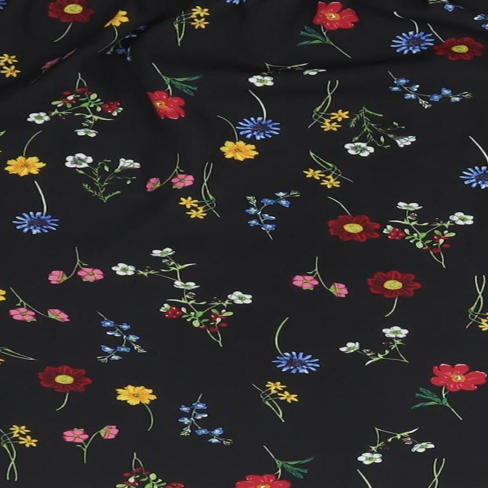 Papaya Womens Black Floral Polyester Basic T-Shirt Size 12 Off the Shoulder