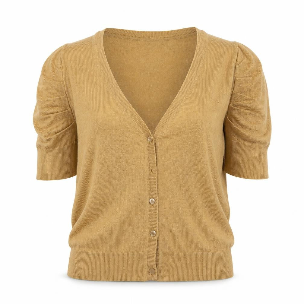 Front view of George women’s brown v-neck viscose cardigan jumper, size UK 8