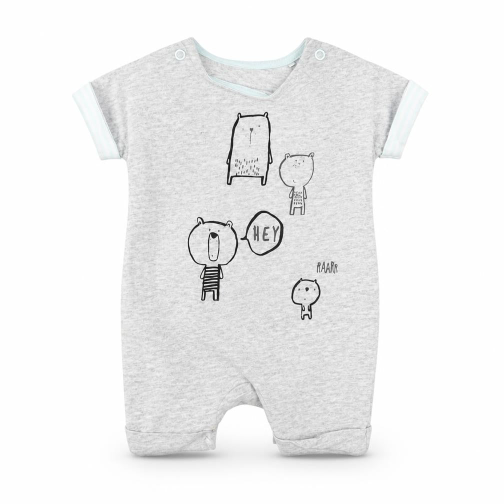 Front view of Mothercare Baby Grey Animal Print Cotton Babygrow One-Piece Size Newborn - BEAR