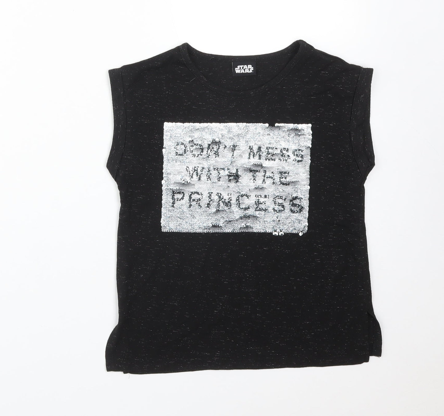 Star Wars Girls Black  Polyester Basic T-Shirt Size 8 Years Crew Neck  - DONT MESS WITH THE PRINCESS. STAR WARS