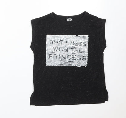 Star Wars Girls Black  Polyester Basic T-Shirt Size 8 Years Crew Neck  - DONT MESS WITH THE PRINCESS. STAR WARS