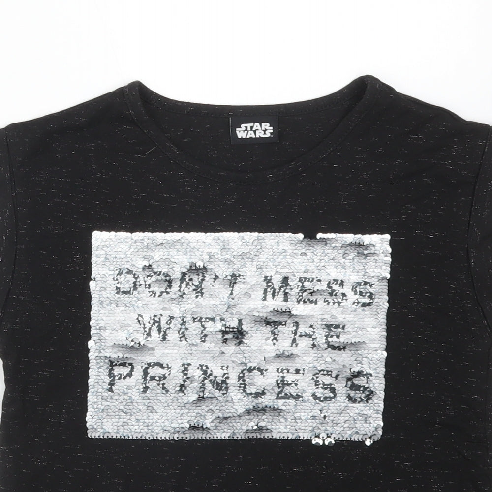 Star Wars Girls Black  Polyester Basic T-Shirt Size 8 Years Crew Neck  - DONT MESS WITH THE PRINCESS. STAR WARS