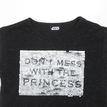 Star Wars Girls Black  Polyester Basic T-Shirt Size 8 Years Crew Neck  - DONT MESS WITH THE PRINCESS. STAR WARS